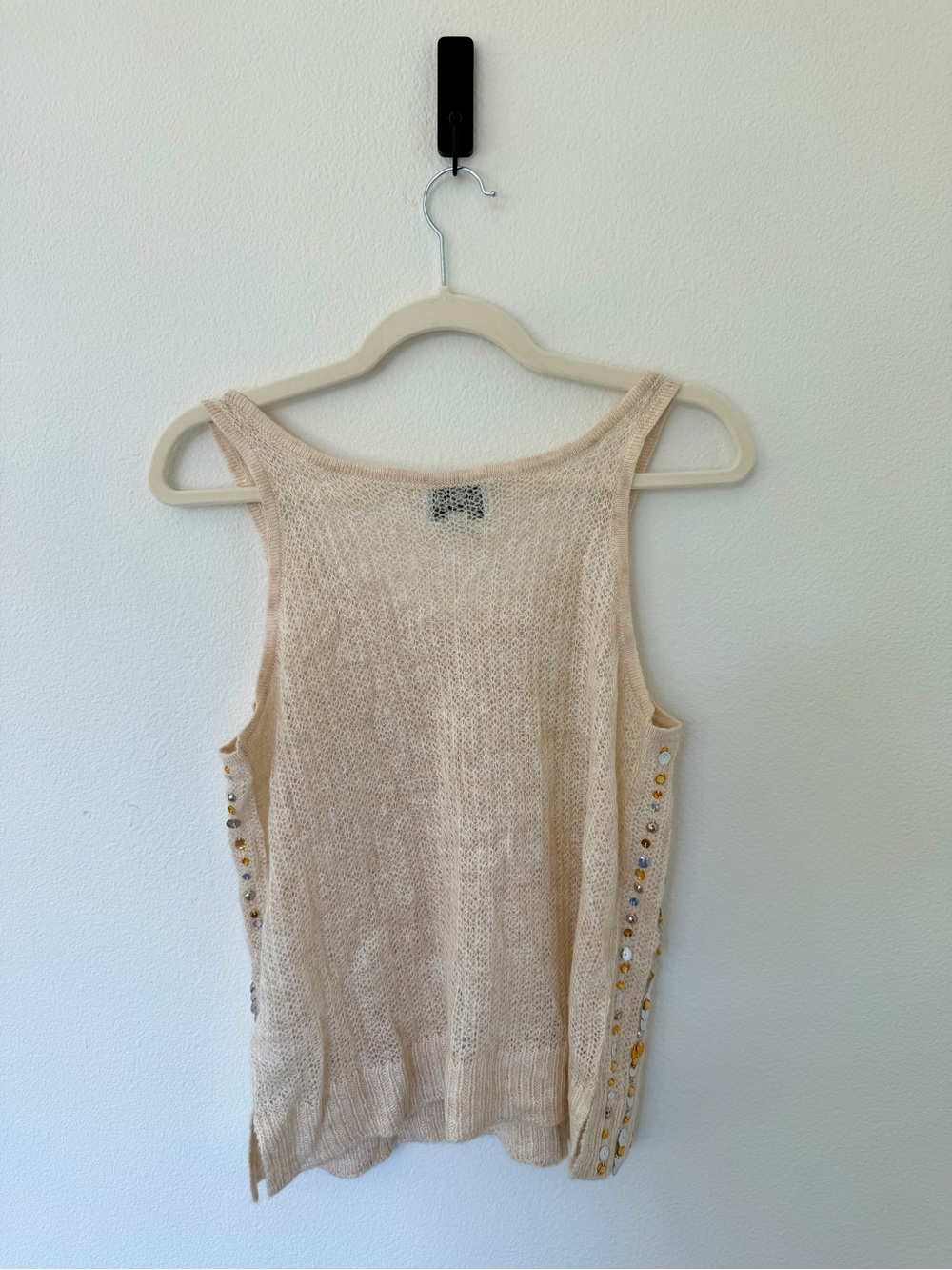 J.Crew Collection Embellished Sequin Pointelle Sweater Tank Beige Size Medium - Picture 7 of 8